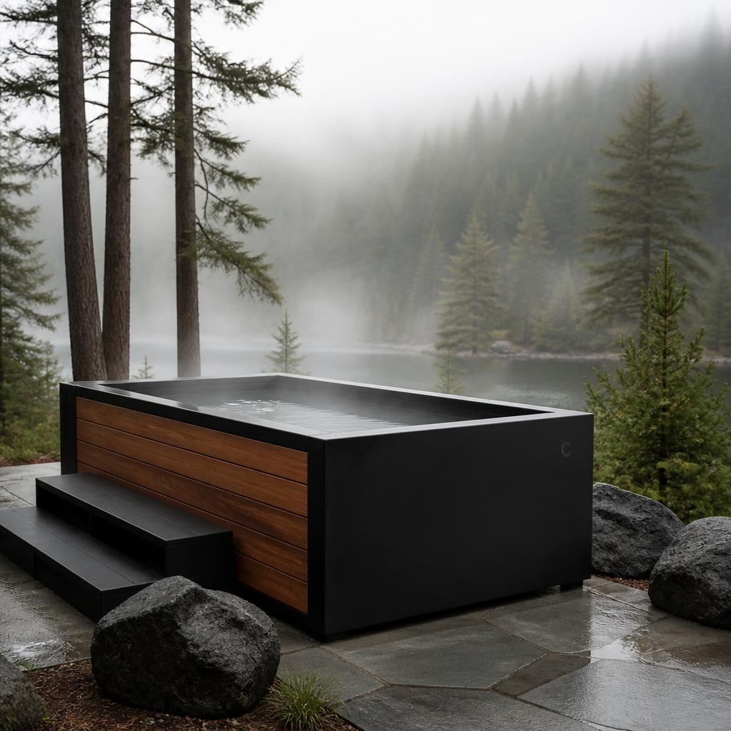 Cold plunge basin under winter sky
